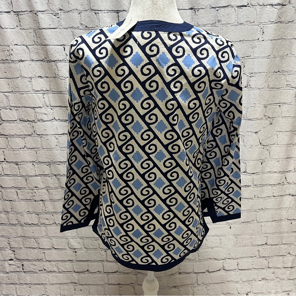 TRACY NEGOSHIAN Women Navy White Geometric V-neck Tunic Size Small - Picture 2 of 10
